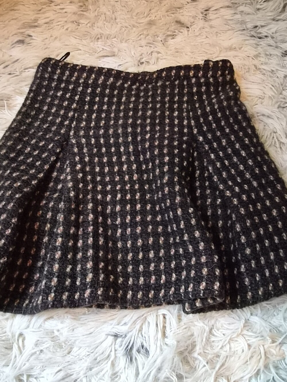 Miu Miu Brown & Cream Tweed Wool A-Line Pleated Mini Skirt Sz 42